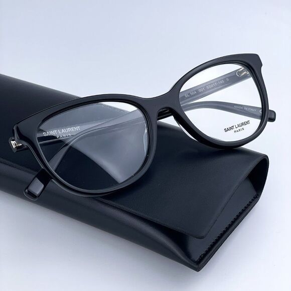 NEW Saint Laurent SL504 001 Shiny Black Cat Eye Women Eyeglasses - Picture 1 of 12